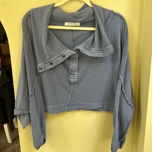 We The Free Womens Blue Cowl Neck Oversized Crop Long Sleeve Top Size-Small